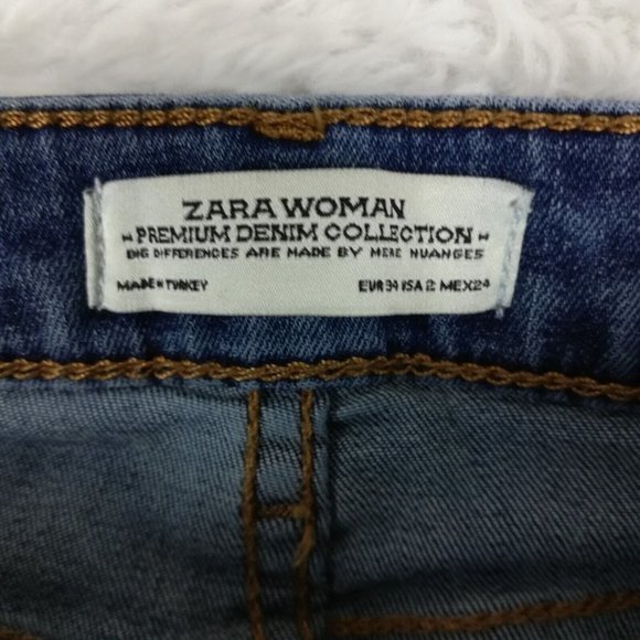 Zara Womens Jeans Skinny Ankle Blue Denim Distressed Low Rise Dark Wash 2 - Picture 11 of 12